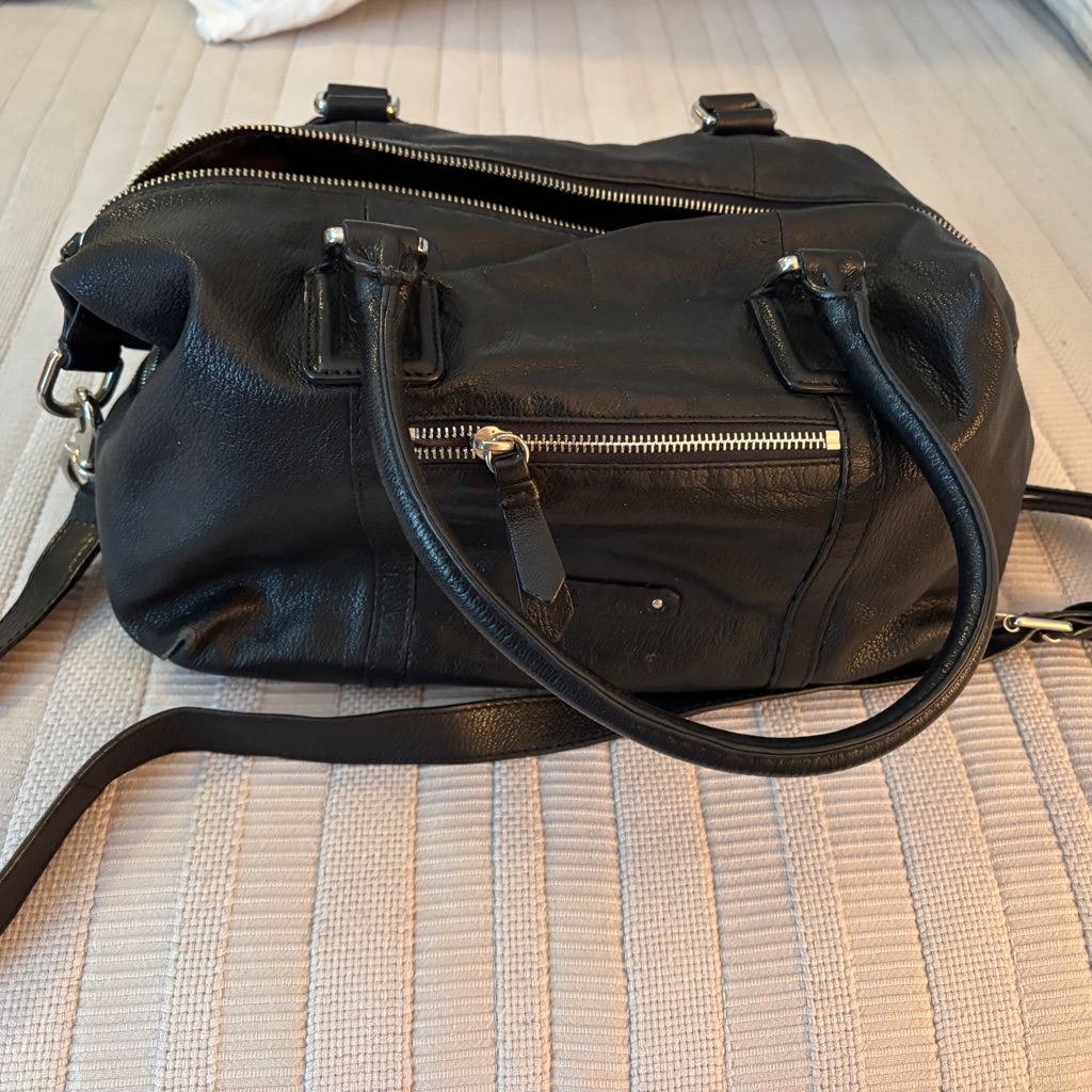 Cole Haan Black Leather Handbag With Silver Accents